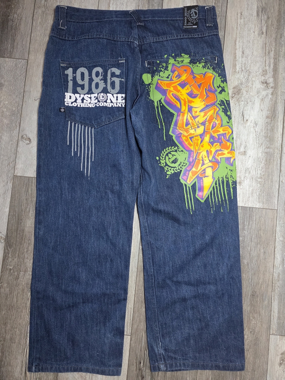 Dyse One Authentic Vintage Y2K Baggy Skater Graffiti Print Jeans Sz 34x30